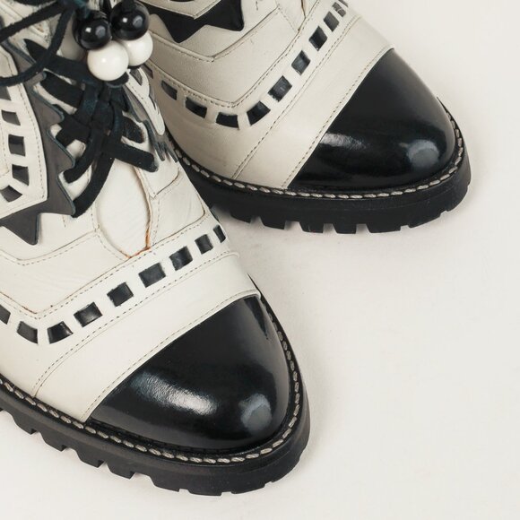 Sophia Webster White & Black Lace-Up Heeled Ankle Boots - Picture 6 of 11